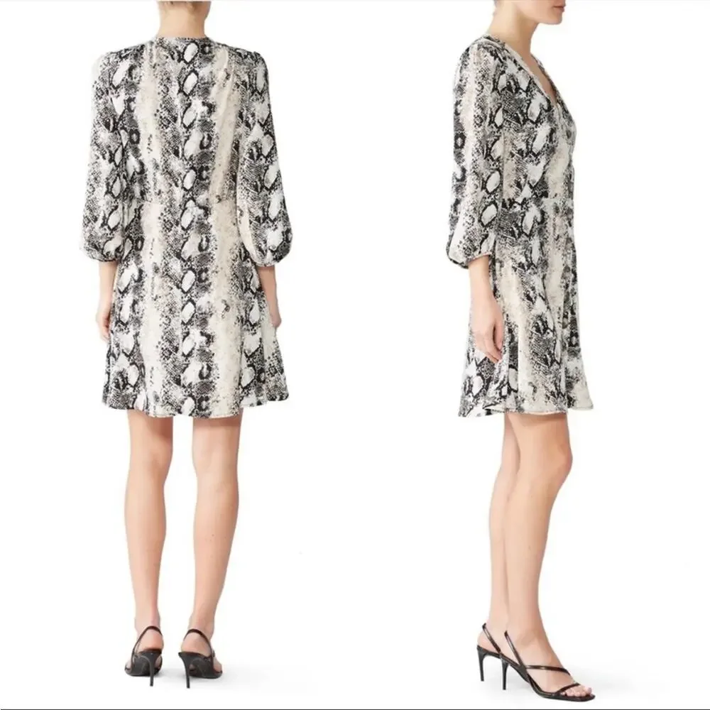 Slate & Willow Python Snake Puff Sleeve Lightweight Button Front Dress_3